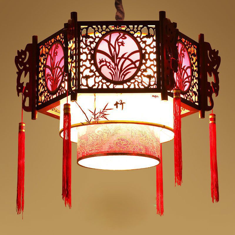 中式吊灯实木仿古中国风羊皮吊灯客厅饭店中餐厅餐馆复古古典灯具
