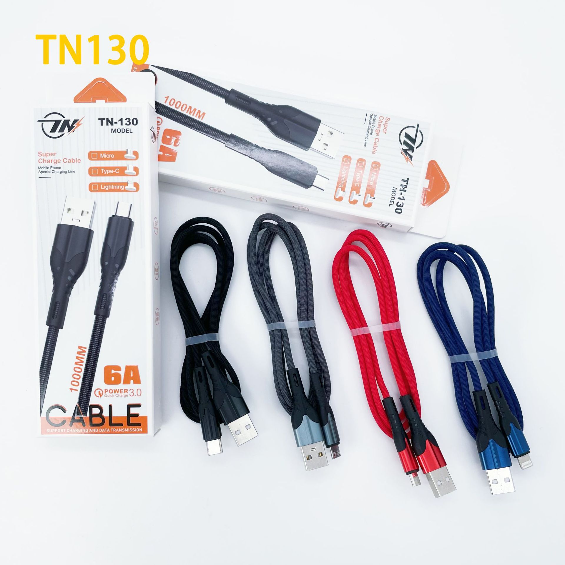 Tn130 New Pvc Fast Charge Data Cable Support I5 Android Tc Smartphone Qc3.0 Function Delivery Supported