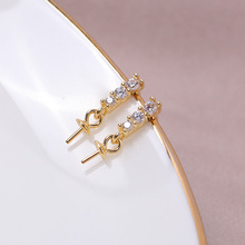 DIY珍珠配件空托 S925银针复古珍珠镶锆石耳钉耳坠 小众设计感女