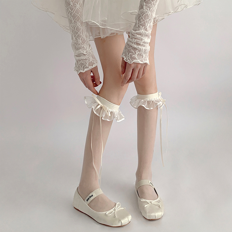 2023 New Lace Socks Women's Stockings Summer Bowknot over-the-Knee Stockings Lolita Calf Socks