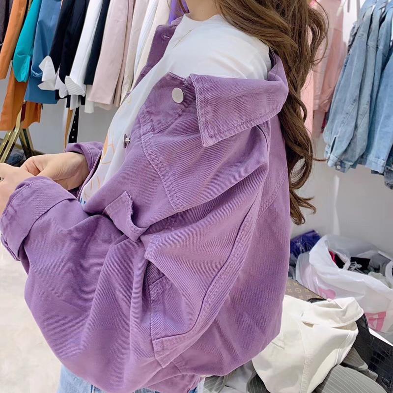 欧洲站货小个子宽松显瘦紫色牛仔短外套女2021春韩版休闲上衣服潮