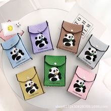 小众设计可爱熊猫暗扣迷你手机包针织单肩斜挎包小巧便携零钱包女