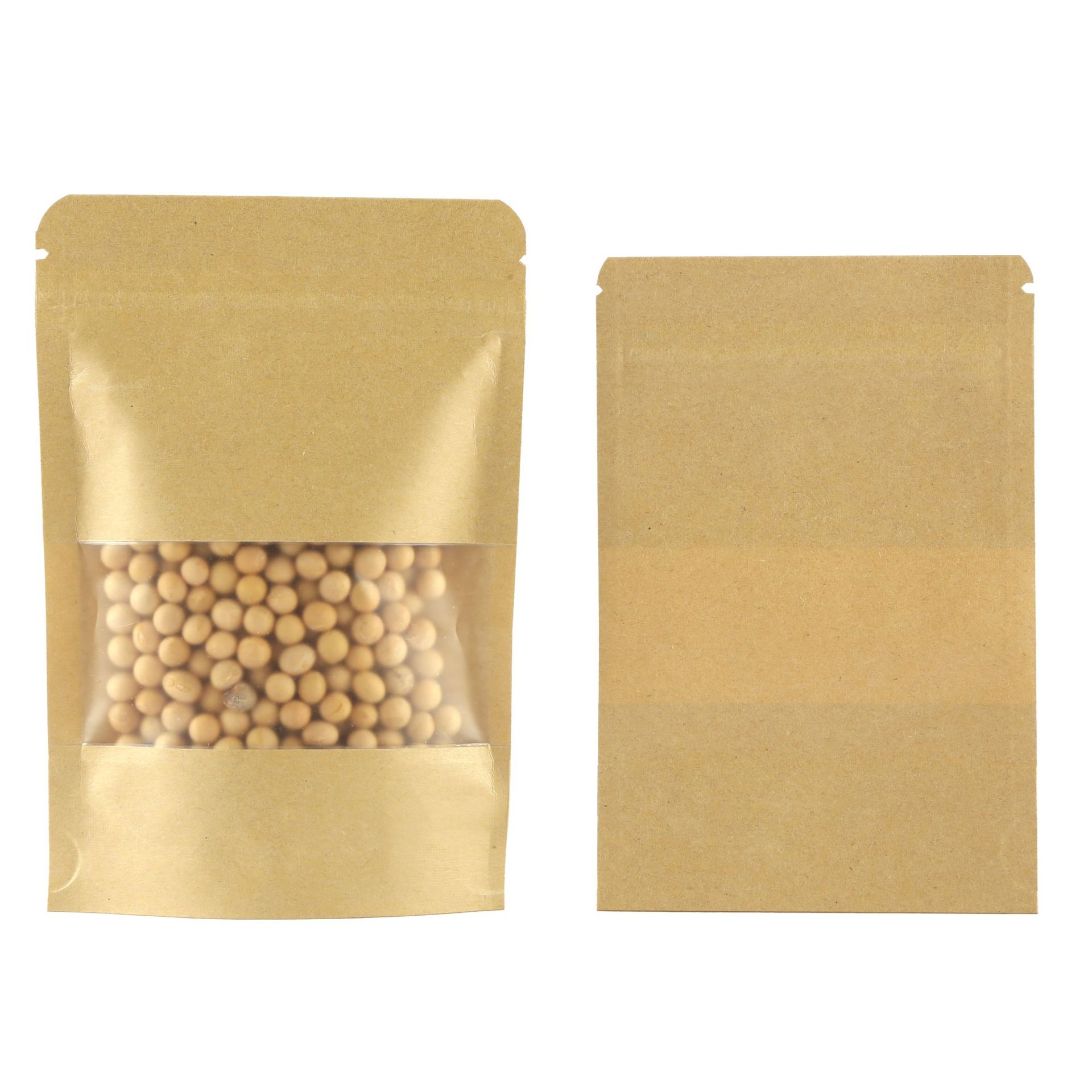 磨砂黄色开窗牛皮纸自立自封袋花茶干果袋牛皮纸阴阳袋服装内衣袋