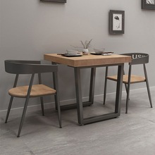 美式实木方桌咖啡厅奶茶店桌椅组合简约铁艺四方桌餐厅餐桌椅1082