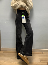大码胖mm秋冬搭配一整套美式复古微喇叭牛仔裤直筒显瘦时尚长裤子