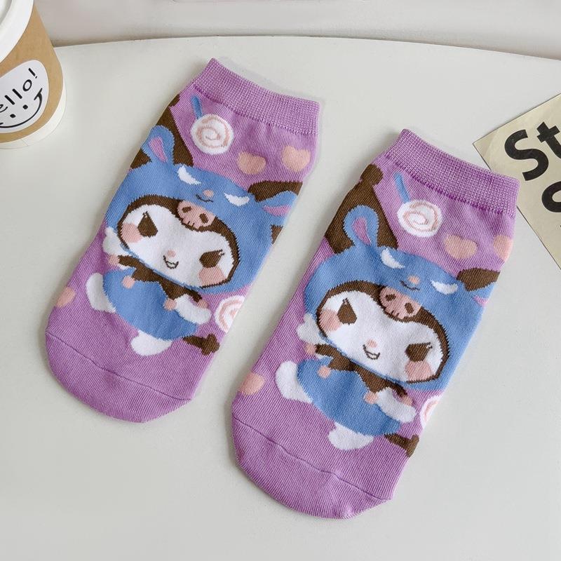 Japanese Style New Cartoon Socks Women's Purple Cute Socks 200N Women's Boat Socks Cotton Socks Wholesale One Piece Dropshipping