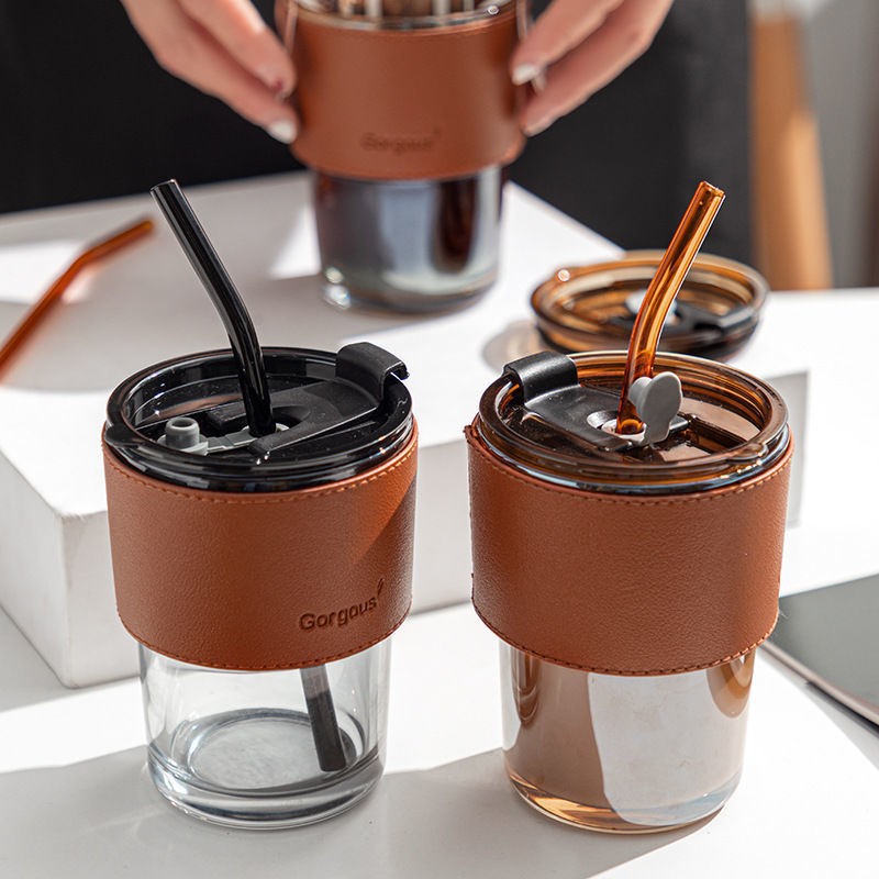 Good-looking Bamboo Joint Cup Heat-Resistance Glass Straw Cup Office Coffee Cup Gift Cup Promotional Cup with Lid