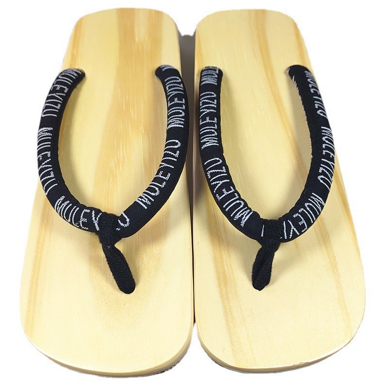 新款日式木屐木板拖鞋木板拖男平板木头底人字拖鞋夹脚中国风拖鞋