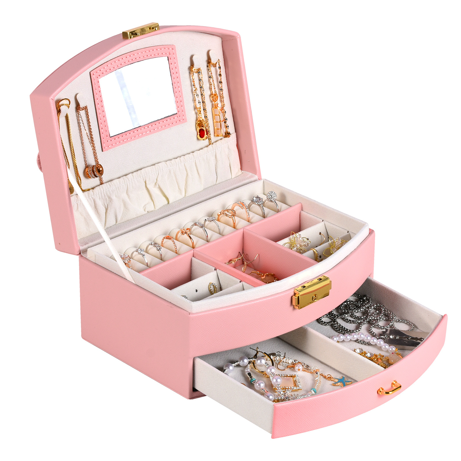 Multi-Layer Jewelry Box with Lock Earrings Jewelry Drawer Storage Box Jewelry Princess Children Jewelry Box Packing Box