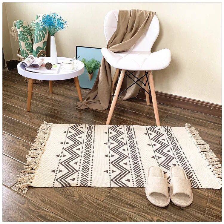 Foreign Trade Cross-Border Simple Tassel Cotton and Linen Fresh Floor Mat Living Room Bedroom Bedside Foot Mat Retro National Style Blanket