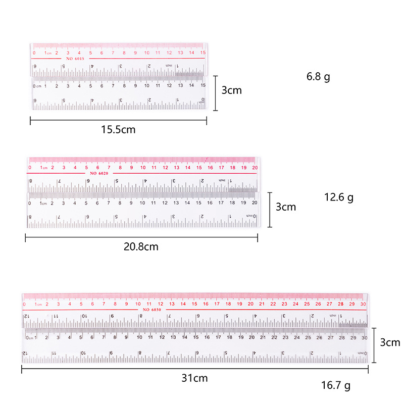 15/20/30cm直尺双色加厚双刻度透明塑料直尺源头批发