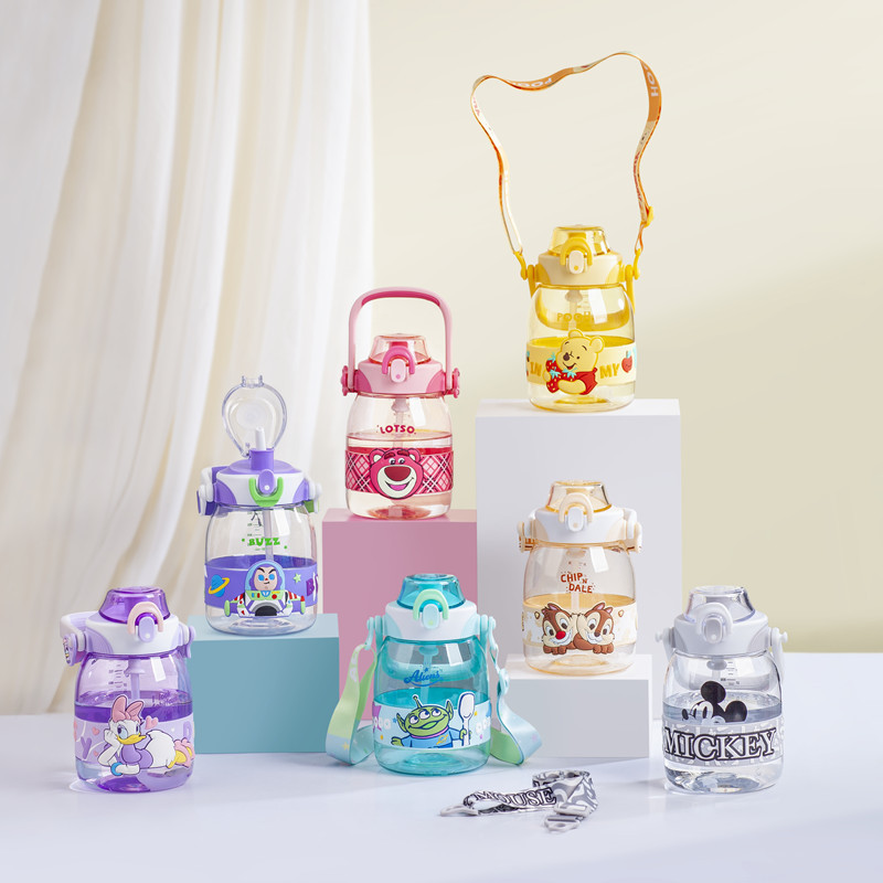 迪士尼大容量吨吨桶1.2L户外夏季旅行水壶大肚双饮杯3D包胶防漏