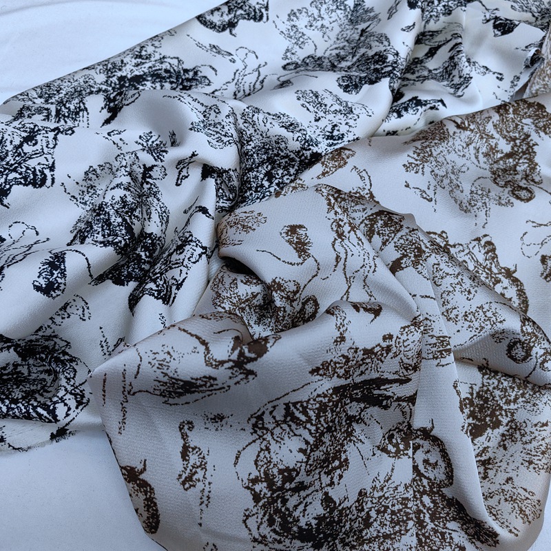 国潮风新国风水墨印花服装旗袍汉服布料仿醋酸缎厚缎面料2024年新