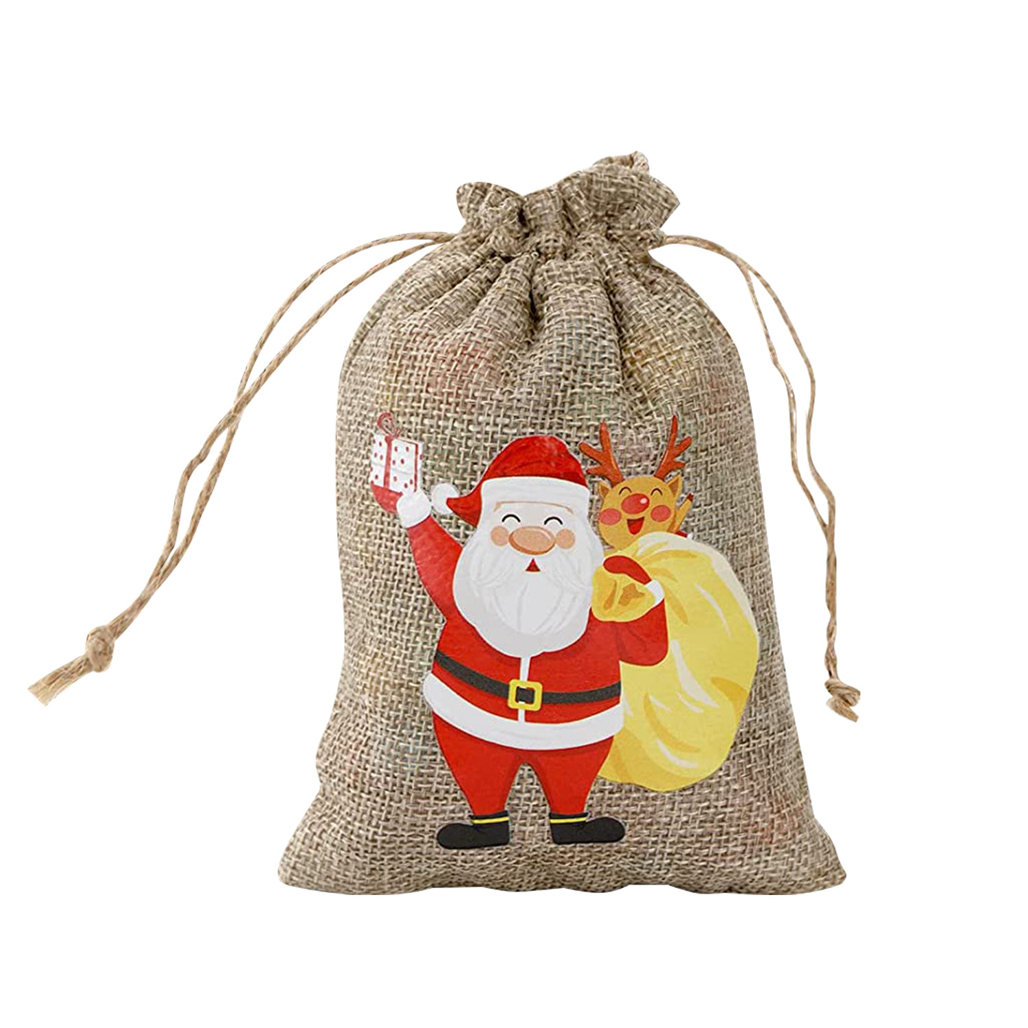 2023 Cross-Border New Arrival Hot Sale Christmas Linen Gift Packaging Bag Custom Candy Jewelry Beam Storage Bag