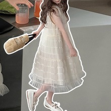洋气女童裙子2024新款夏款韩版中大童时髦无袖连衣裙气质公主纱裙