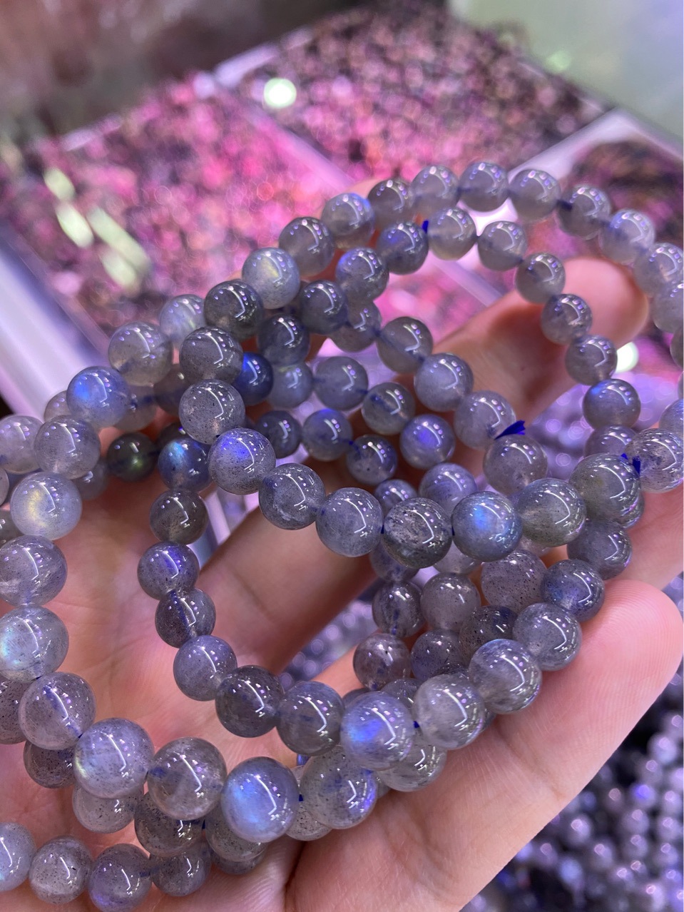 天然灰月光闪光石单圈表皮光滑干净带光彩光蓝光性价比高批发