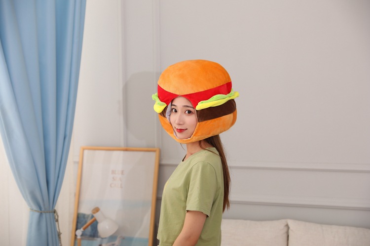 批发 汉堡头套帽子 毛绒头套 拍照道具写真道具 卡通头套
