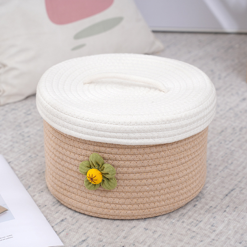 Storage Basket Three-Piece Coffee Color Cute Flower Table Storage Basket Socks Underwear Storage Bucket Home Storage Basket