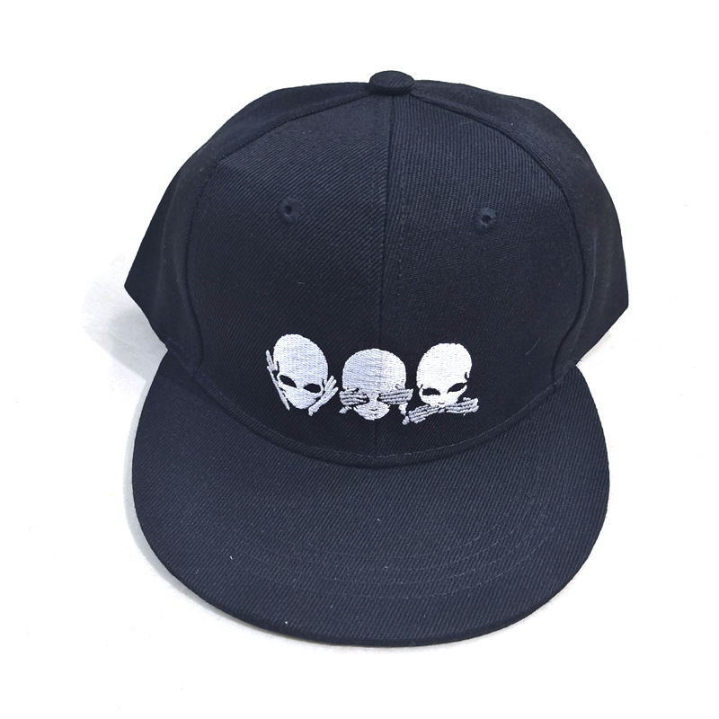 Cross-Border New Arrival Spring and Autumn Flat-Brimmed Cap Fashion Hip Hop Embroidery Hat Skeleton Alien Baseball Cap Sun-Poof Peaked Cap