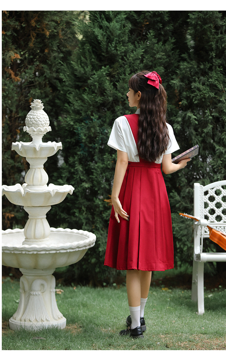 酒红色护奶裙jk制服原创正版秋冬季日系学院风纯色卡奶裙连衣裙女