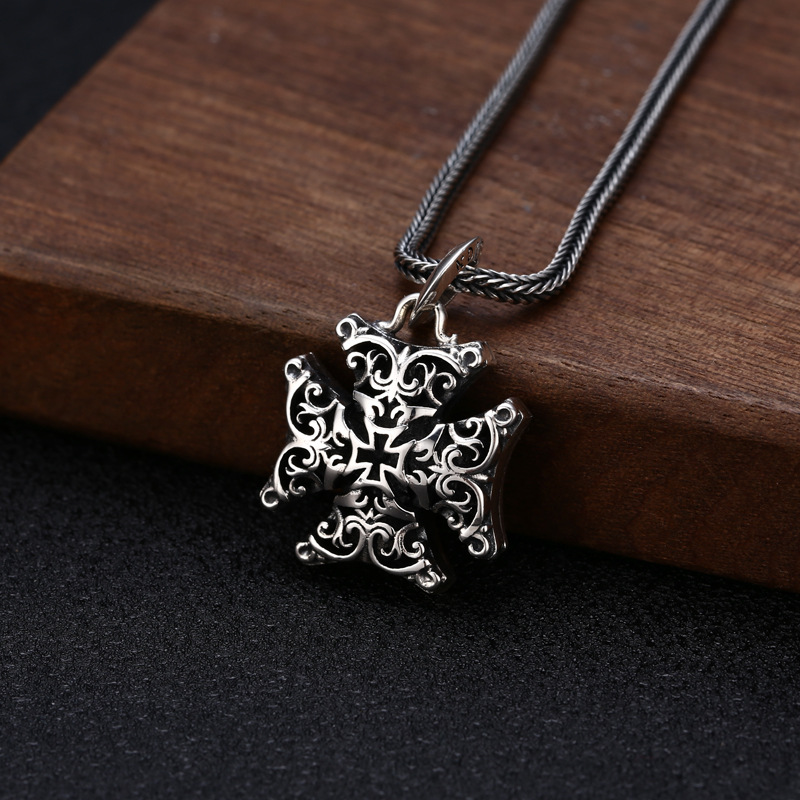 批发s925纯银项链挂坠十字架镂空男女款 时尚泰银吊坠小众饰品