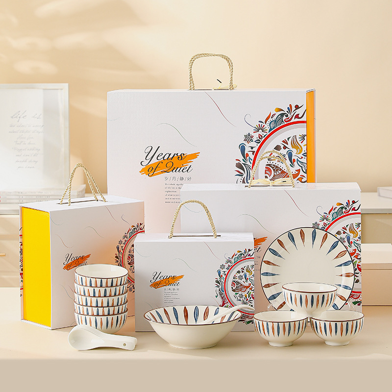 high-end ceramic tableware bowl dish plate gift set opening activity business gifts hand gift wholesale printed logo