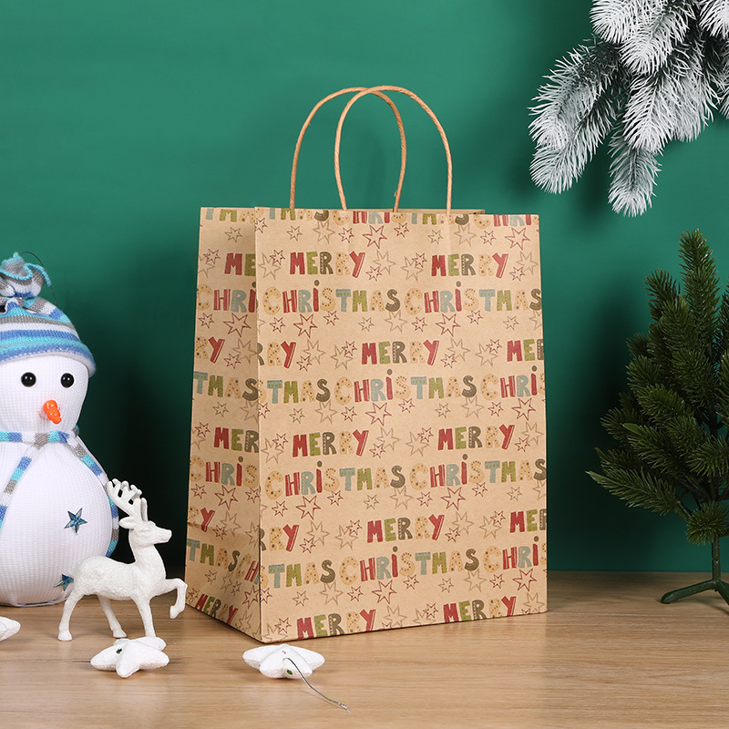 Christmas Gift Bag Kraft Paper Storage Gifts Handbag Advertising Takeaway Packing Bag Printed Logo Factory Wholesale