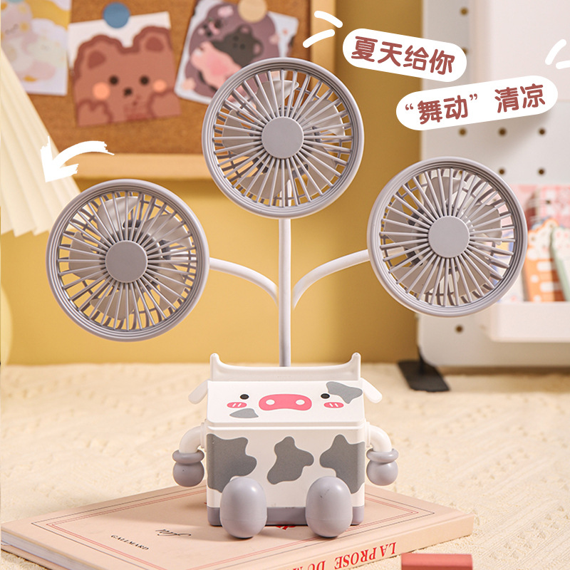 Milk Carton Desktop Mini Little Fan Portable Usb Rechargeable Small Electric Fan Cartoon Cute Ornaments Pen Holder