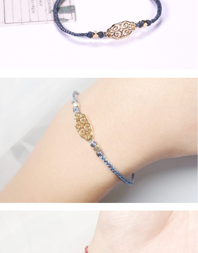 古法沙金吊坠手工编绳手链传承古法金图腾花纹饰文创红绳编织手绳