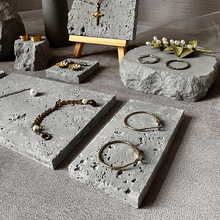 灰色水泥石膏洞石首饰展示架项链耳环收纳板珠宝陈列饰品拍照道具