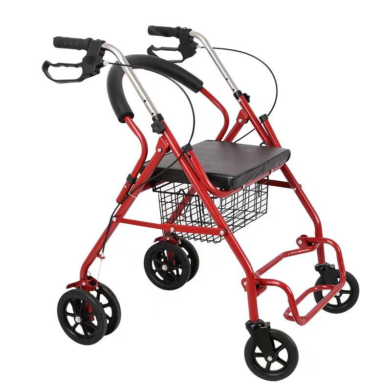 Walking Aid with Seat and Wheel Foldable Walking Aid with Pedal for the Elderly Shopping Cart with Basket