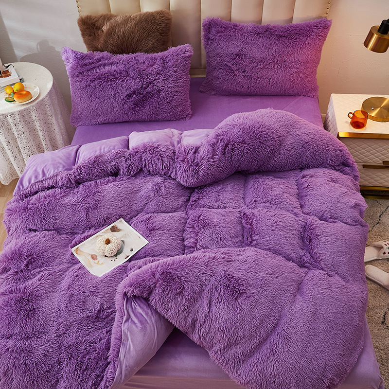 Winter Coral Fleece Four-Piece Set Mink Fur Thickened Double-Sided Fleece Bed Sheet Plush Quilt Cover Flannel Bedding