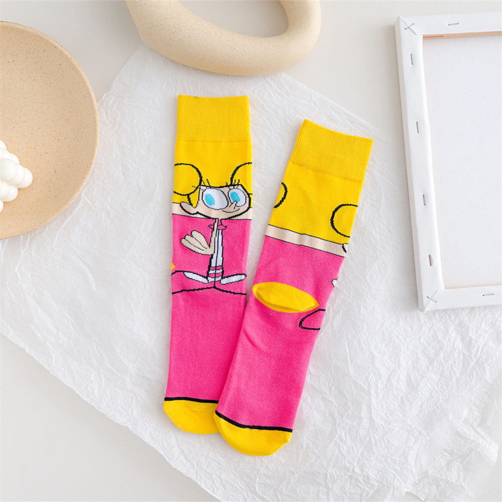 Spring Women's Cartoon Creative Pattern Straight Sports Socks Ins Trendy Socks Men's European and American Street Tube Socks