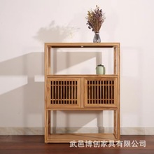 新中式老榆木实木餐边柜家具茶水柜子杂物柜鞋柜靠墙禅意明月柜子