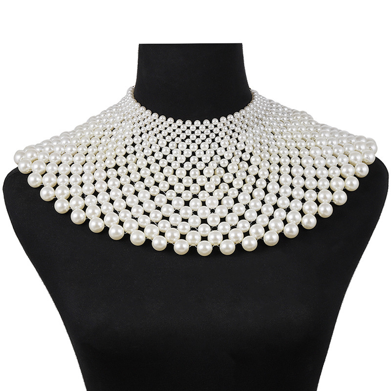 欧美速卖通爆款 夸张珍珠披肩项链身体链 手工串珠礼服配饰品批发
