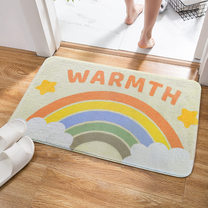 Home Bathroom Plush Mats Cashmere Absorbent Floor Mat Toilet Non-Slip Mat Rainbow Clouds Carpet Bathroom Mat