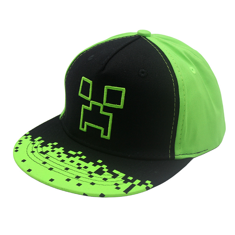 Cross-Border New Arrival Game My World Same Style Baseball Cap Boy Girl All-Match Flat Brim Cartoon Hip Hop Peaked Cap