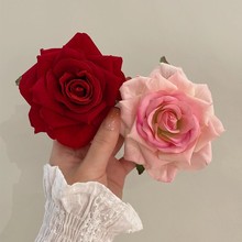 温柔仿真玫瑰花发夹红色网红照侧边夹子胸针两用发饰头花刘海夹