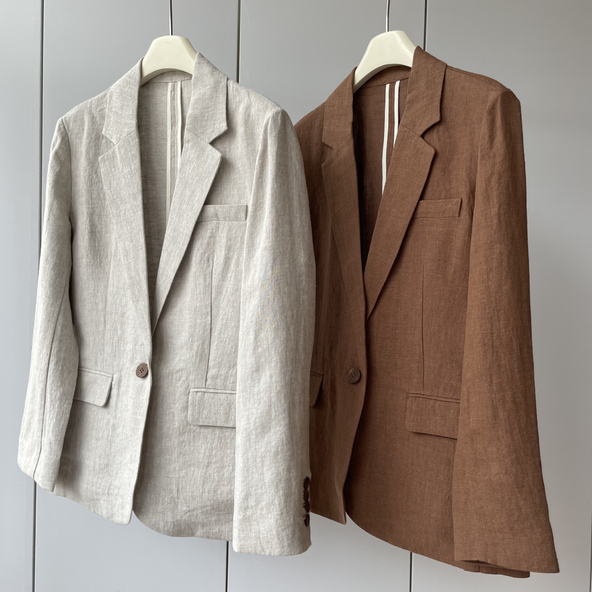 翻领果实扣宽松气质显瘦麻西装外套女春新-阿里巴巴