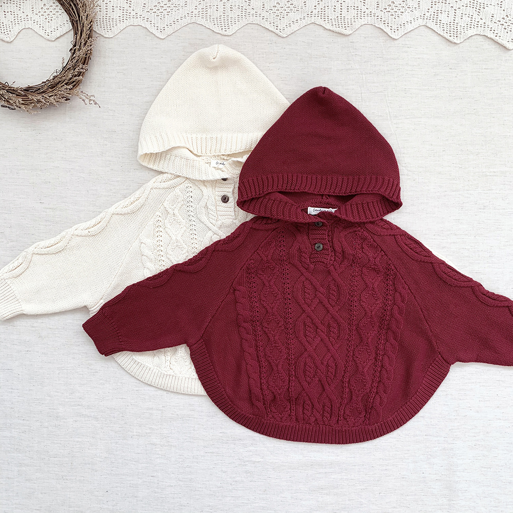 秋冬ins女婴童圣诞新年连帽女宝宝套头麻花披肩斗篷毛衣