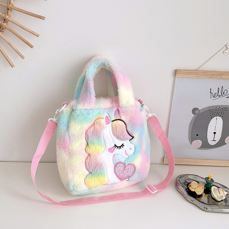 Partysu Women Bag 2022 New Rainbow Unicorn Plush Toy Shoulder Crossbody Bag Large Capacity Snack Pack