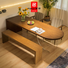 白蜡木日式极简实木餐桌70cm宽异形半圆亚克力桌家用原木岛台餐桌