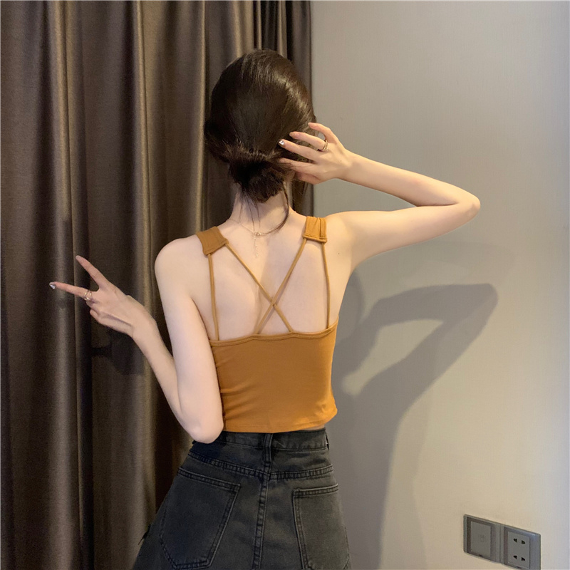 后背交叉吊带背心女夏季2024新款辣妹修身美背内搭显瘦上衣设计感