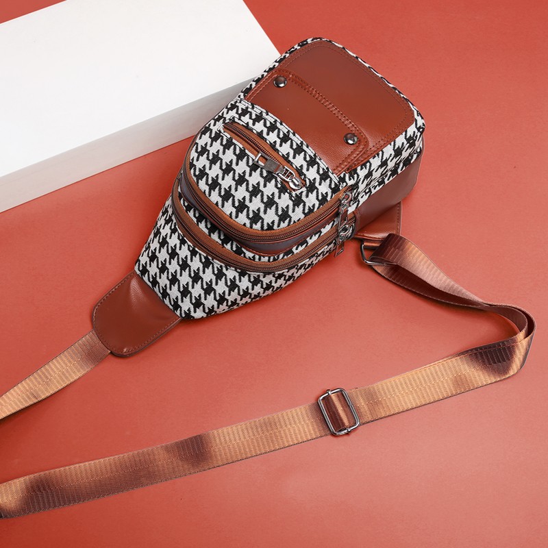 Cross-Border Women's Bag Houndstooth Stitching Chest Bag Large Capacity Convenient Mobile Phone Coin Purse Outdoor Travel Shoulder Bag