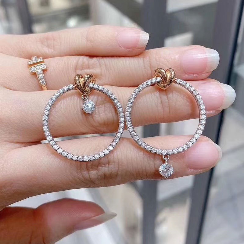 施家1:1高品质挚爱圆环爱心扭结耳钉女施华洛元素水晶心形耳环女