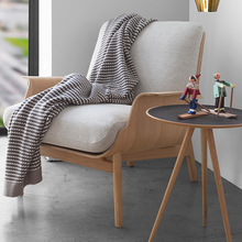 北欧单人沙发椅实木休闲ins轻奢设计师家用客厅布艺靠背懒人椅子