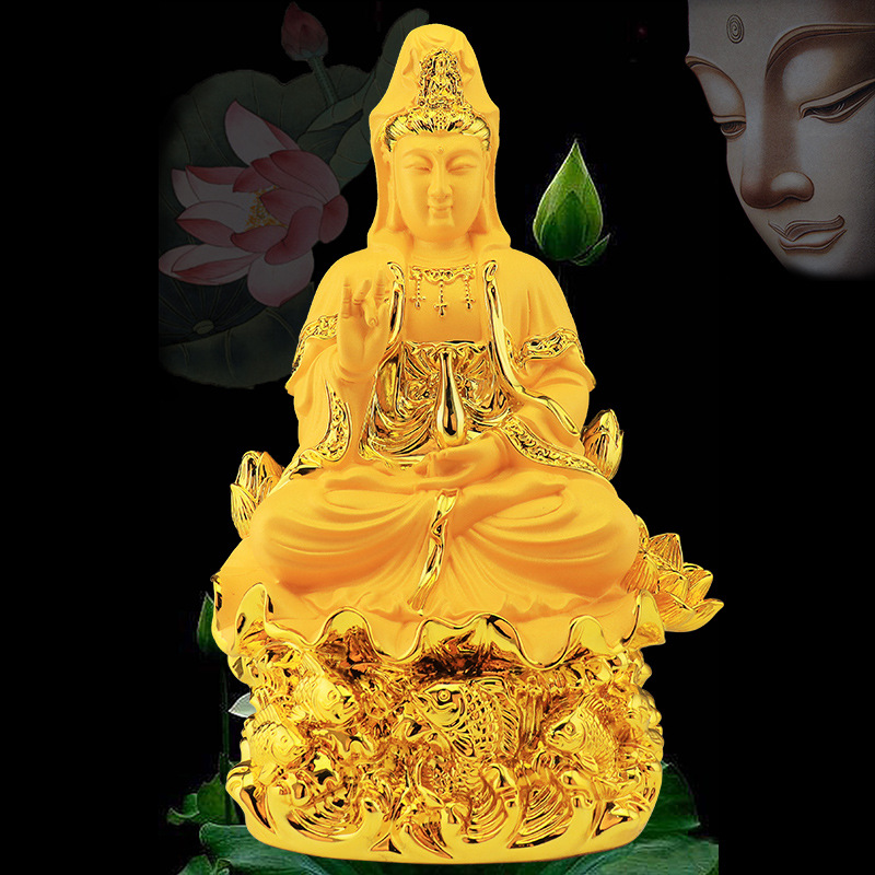 沙金观音招财佛像供奉家用南海送子观世音菩萨保平安居家客厅摆件