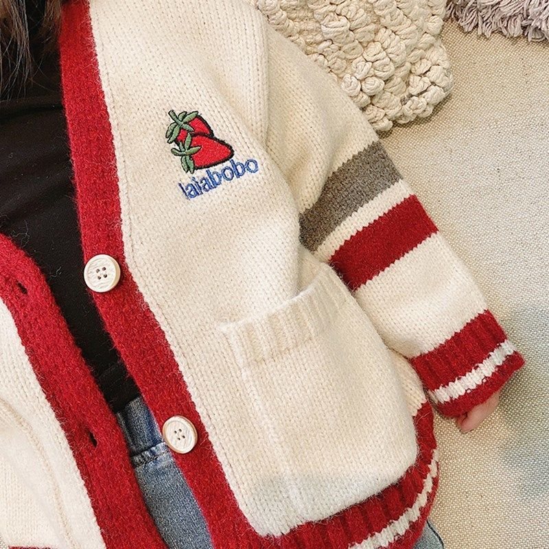 女童针织开衫2021春秋新款儿童秋装上衣宝宝v领毛衣女孩洋气外套