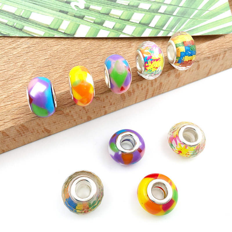 1 Pcs Rainbow Resin Big Hole Beads Panjia Style 8x14mm Candy Color Straight Hole Scattered Beads DIY Handmade Jewelry Accessories