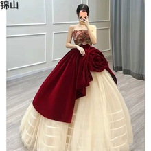 婚纱2024新款敬酒服新娘结婚抹胸重工主纱订婚轻奢高端晚礼服裙女